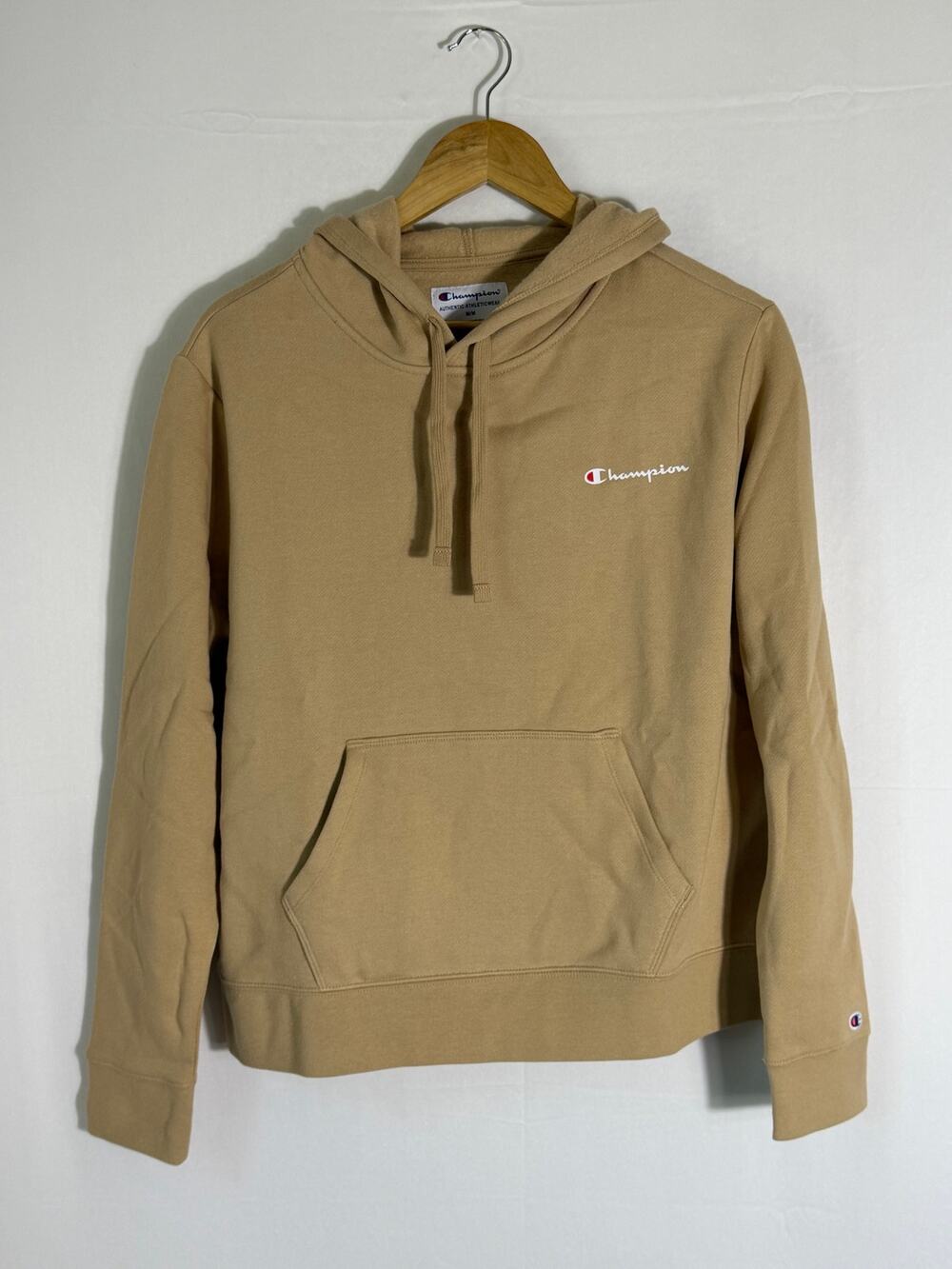 Champion Women’s Powerblend Fleece Hoodie Tan Pullover Sweatshirt Logo NWT M